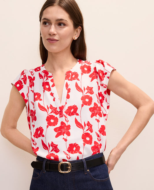 Petite Mixed Media Floral Flutter Sleeve Top | Ann Taylor