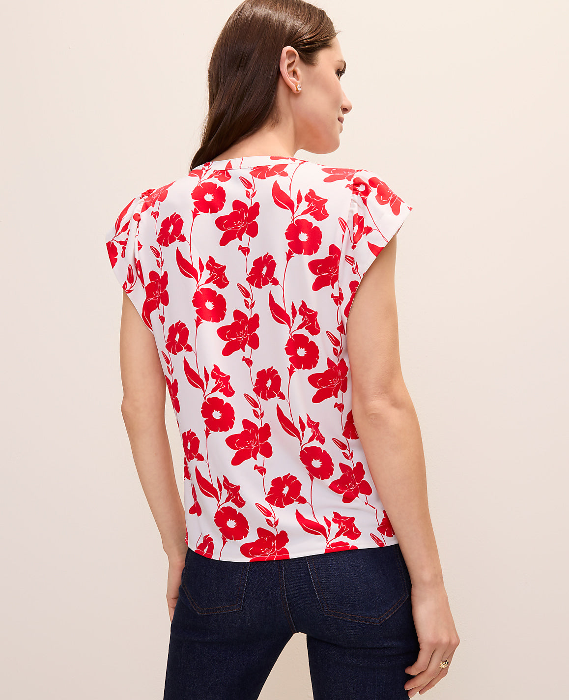 Petite Mixed Media Floral Flutter Sleeve Top | Ann Taylor