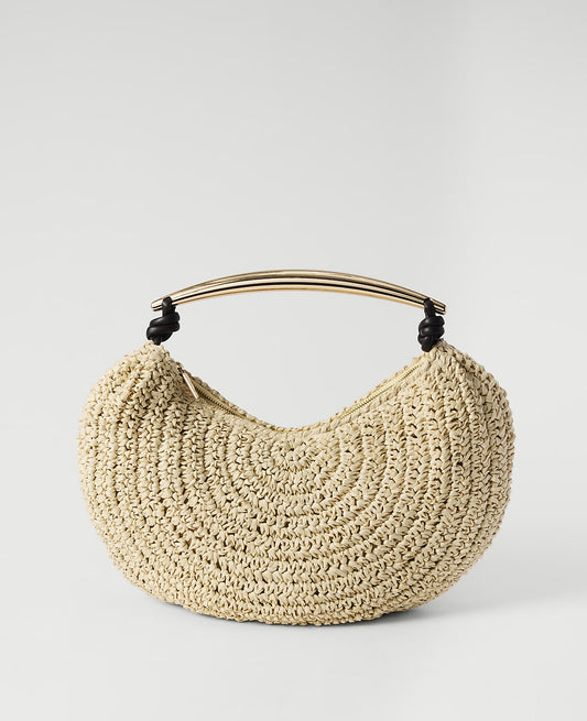 Hardware Embellished Straw Shoulder Bag | Ann Taylor
