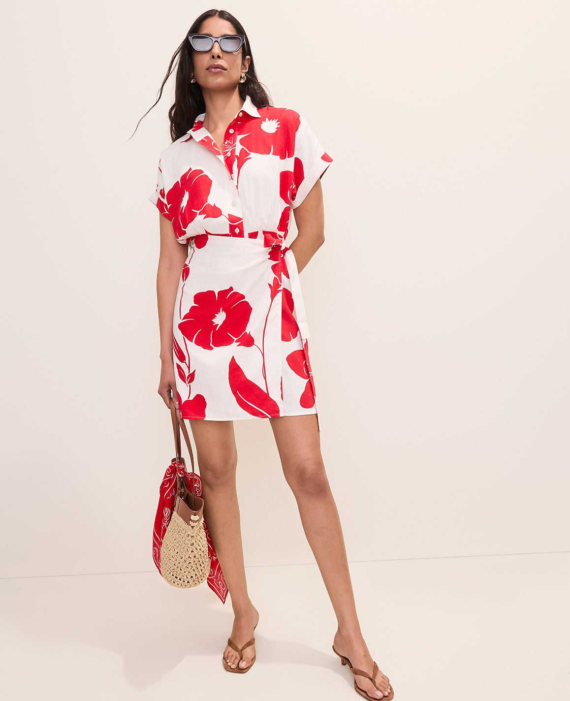 Floral Collared Shift Dress in Linen Blend | Ann Taylor