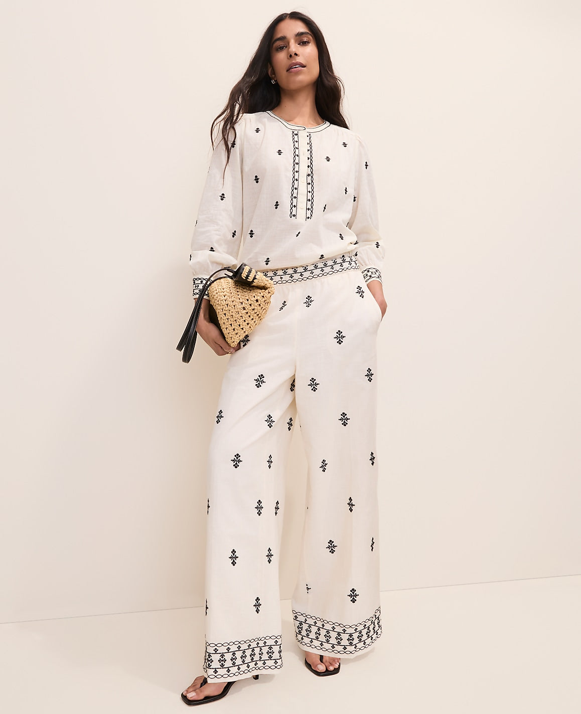 The Embroidered Easy Palazzo Pant | Ann Taylor