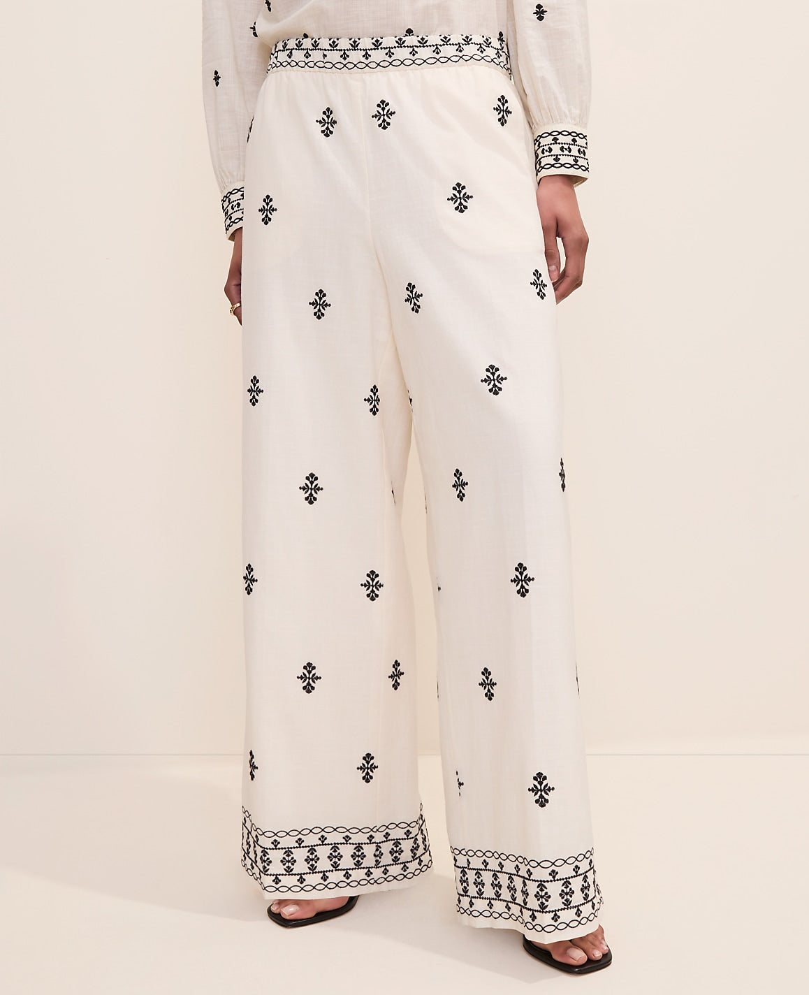 The Embroidered Easy Palazzo Pant | Ann Taylor