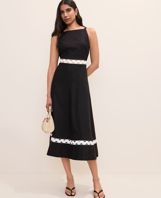 Halter Midi Dress in Linen Blend | Ann Taylor