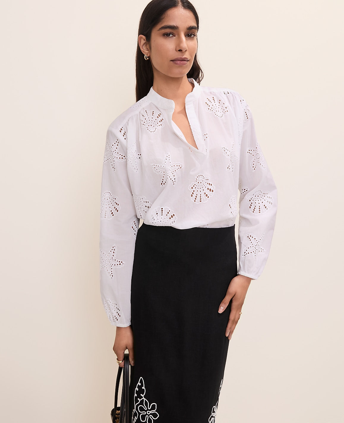 Eyelet V-Neck Popover | Ann Taylor