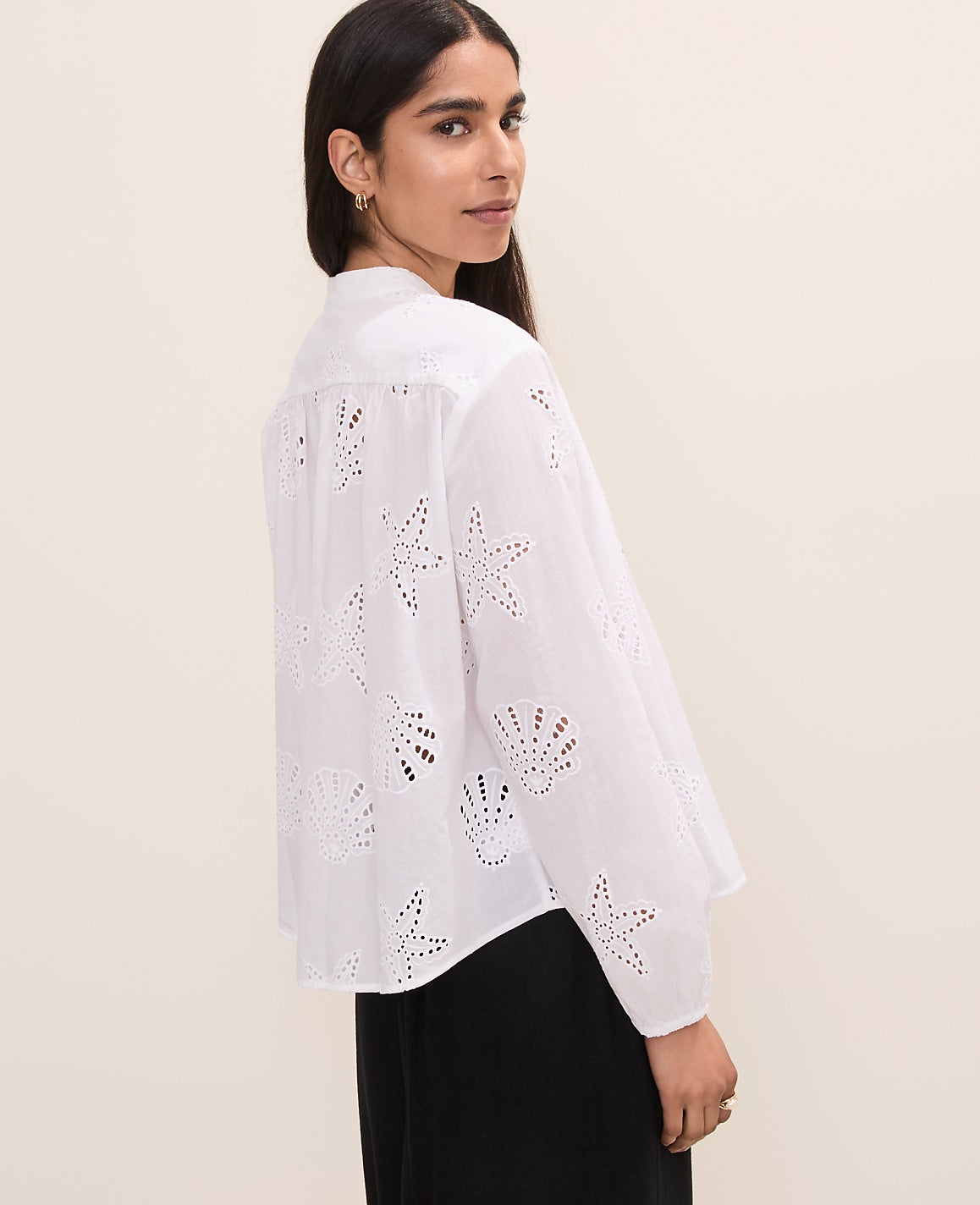 Eyelet V-Neck Popover | Ann Taylor