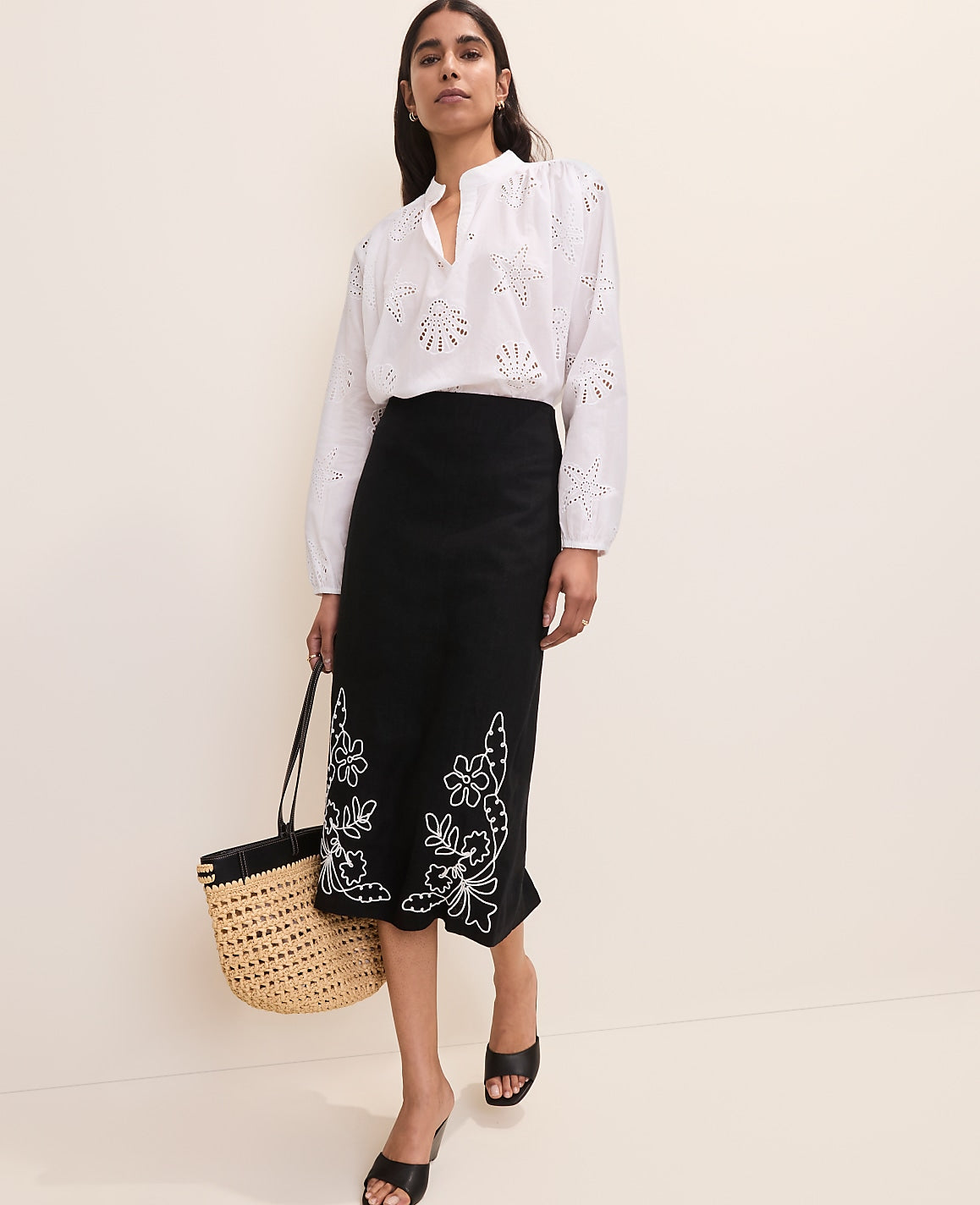 Eyelet V-Neck Popover | Ann Taylor