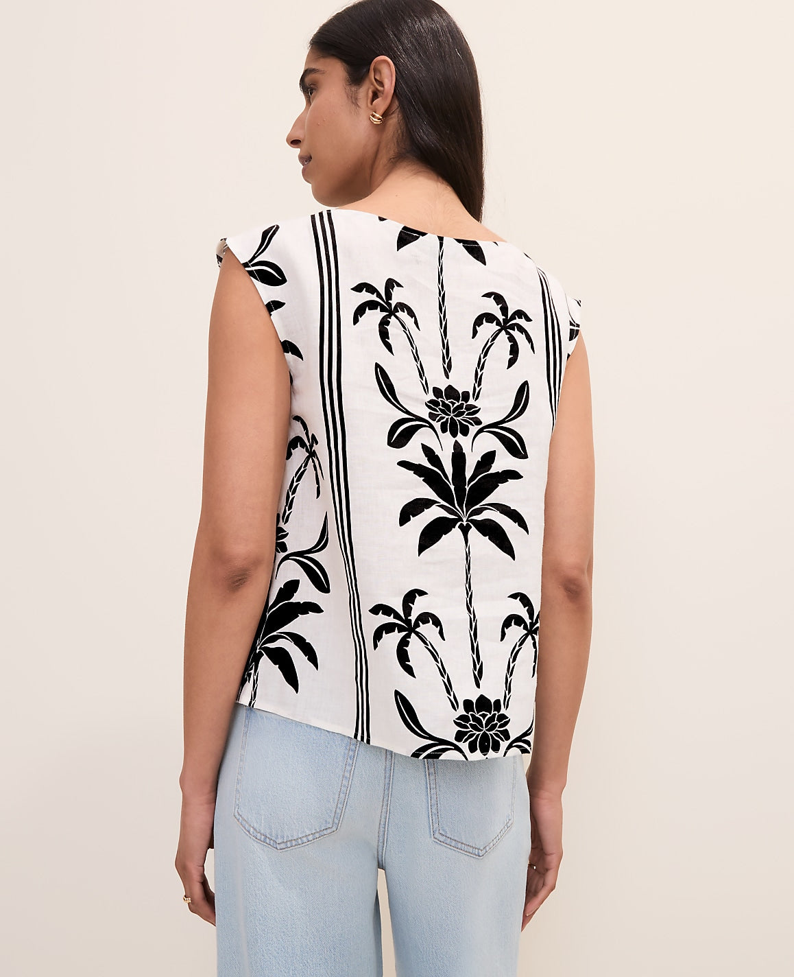 Floral Crew Neck Top in Linen | Ann Taylor