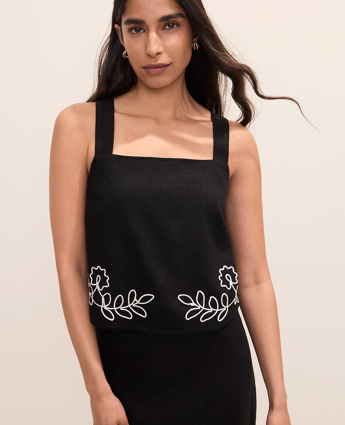 Embroidered Square Neck Tank Top | Ann Taylor
