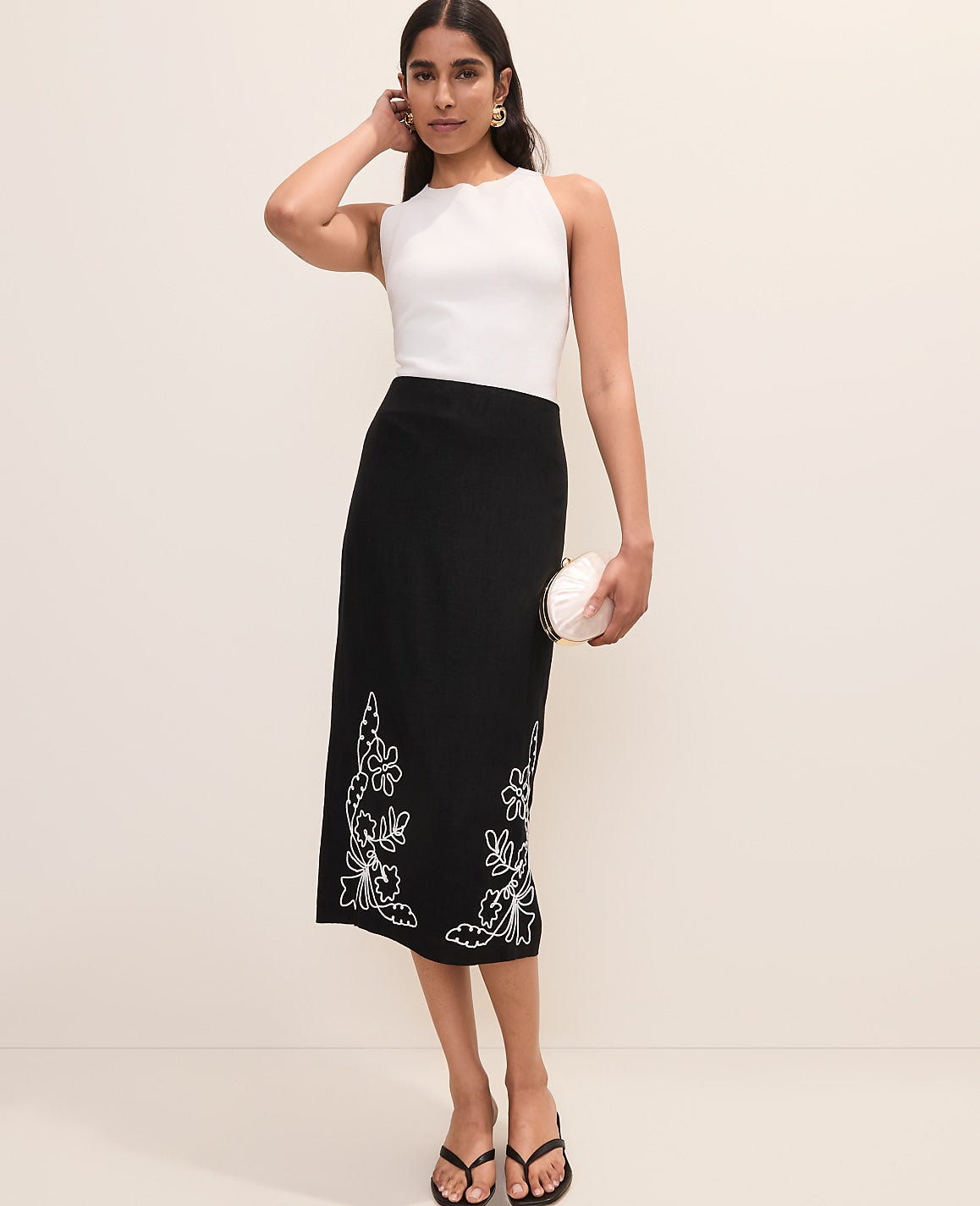 Embroidered Column Midi Skirt | Ann Taylor