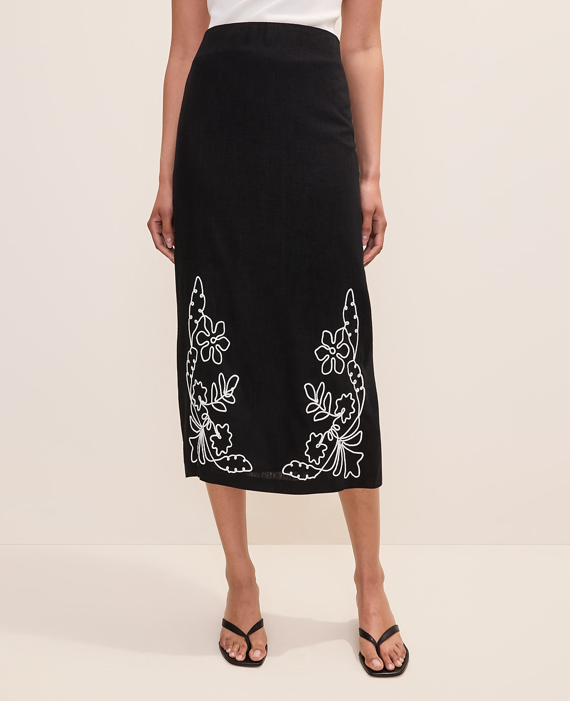 Embroidered Column Midi Skirt | Ann Taylor