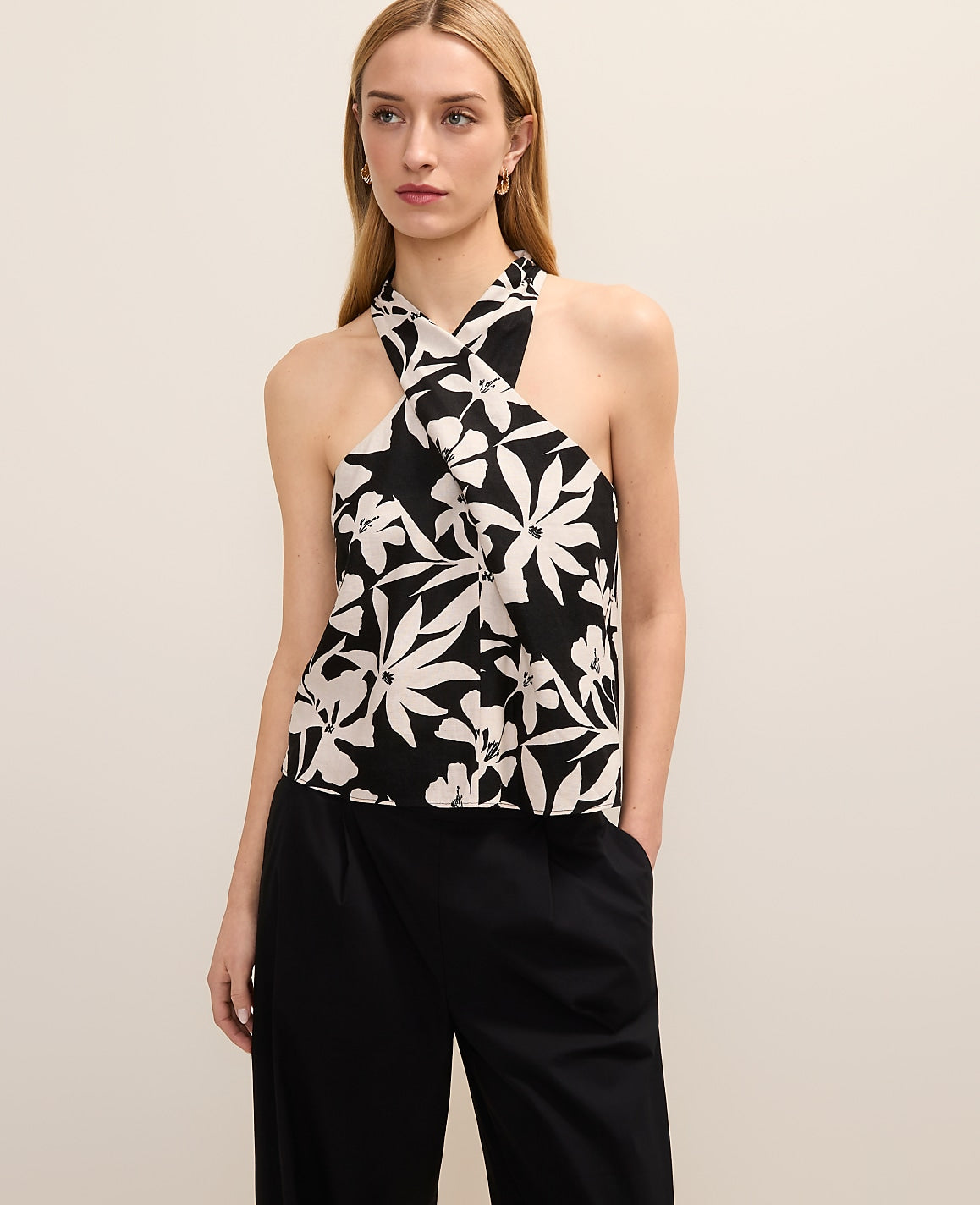 Floral Twist Halter Top in Linen Blend | Ann Taylor