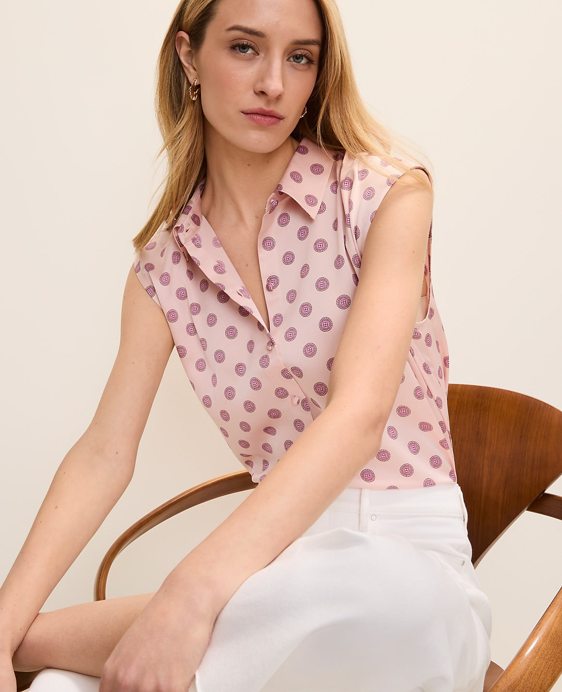 Geo Collared Satin Blouse | Ann Taylor