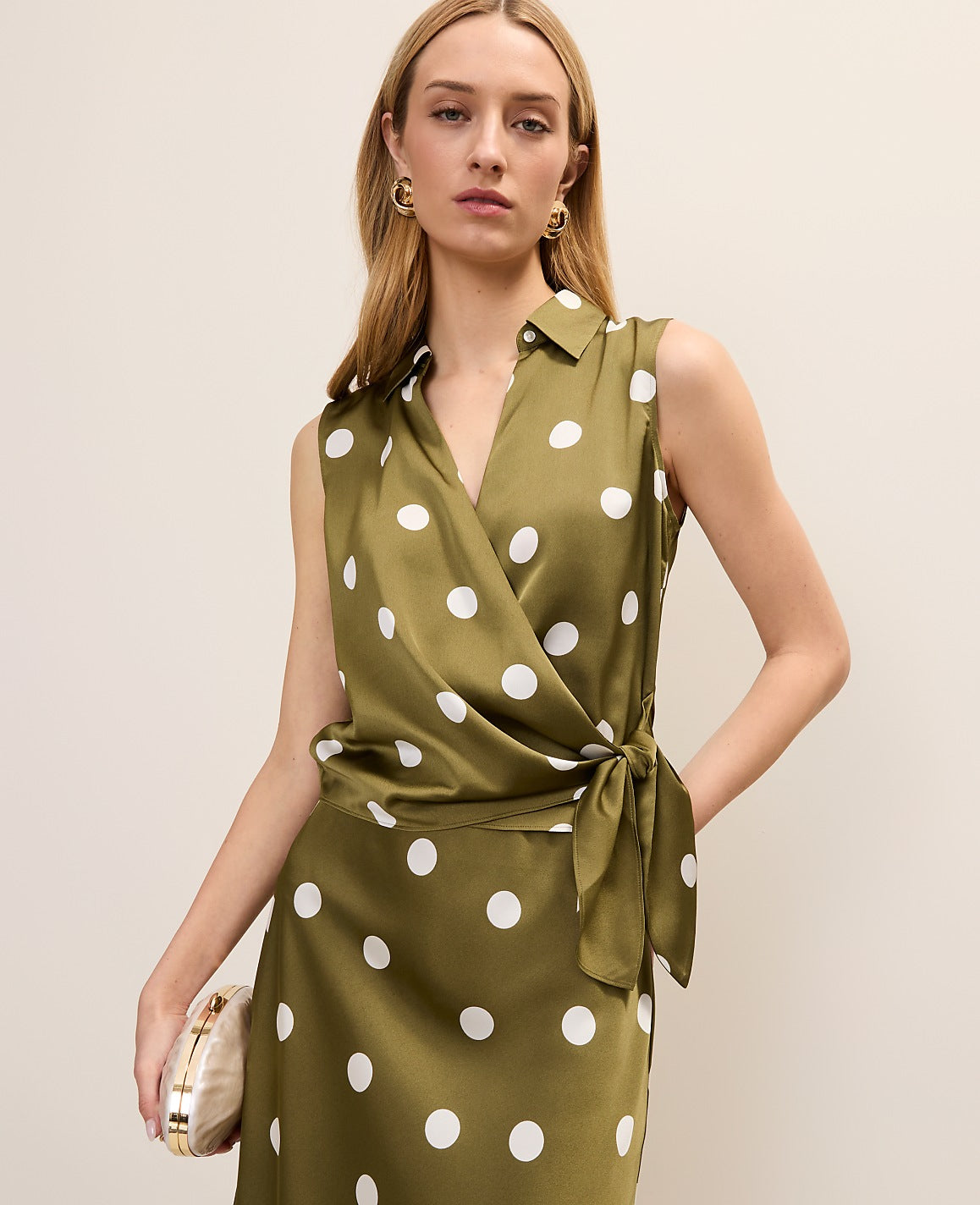Dotted Tie Waist Blouse | Ann Taylor