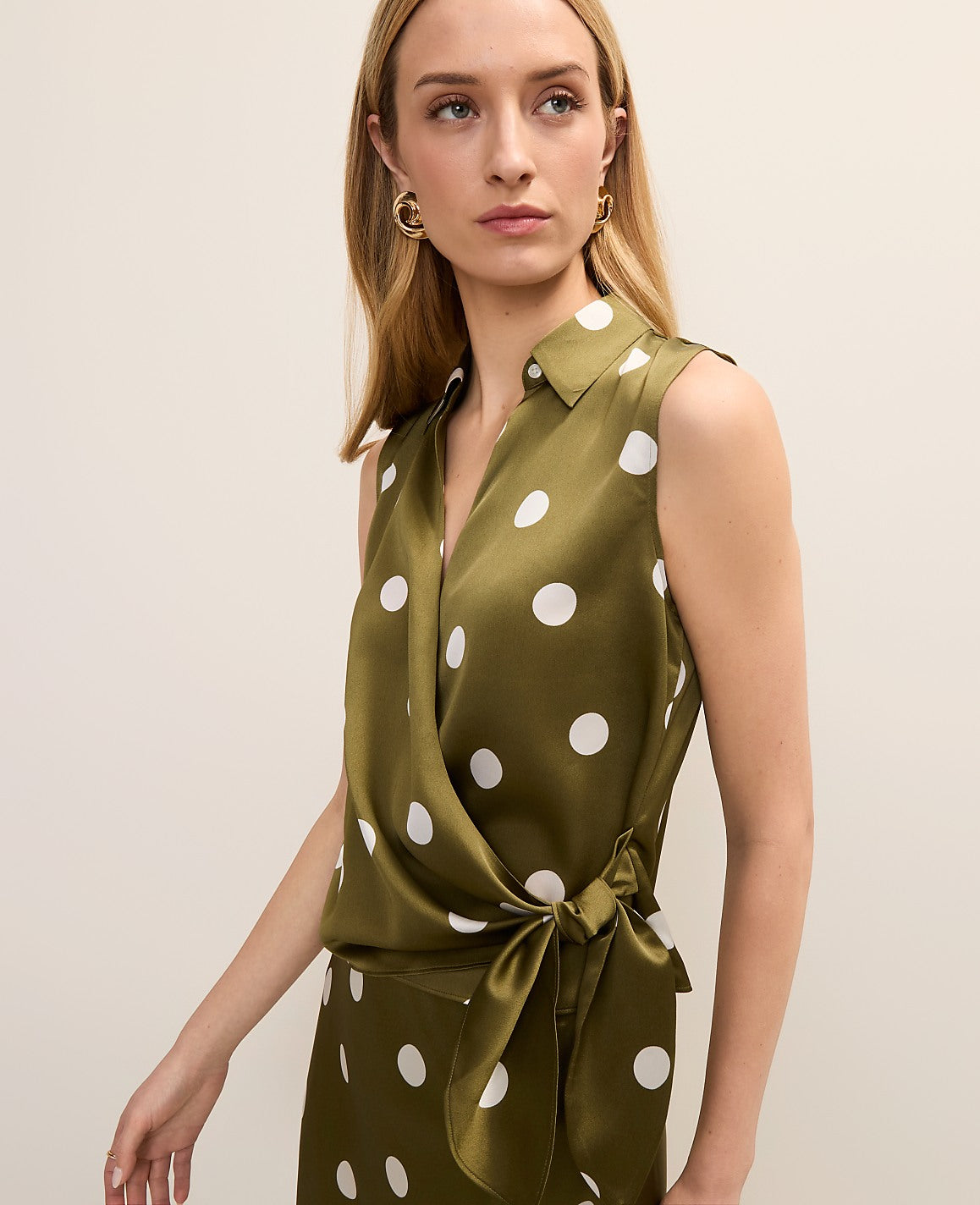 Dotted Tie Waist Blouse | Ann Taylor