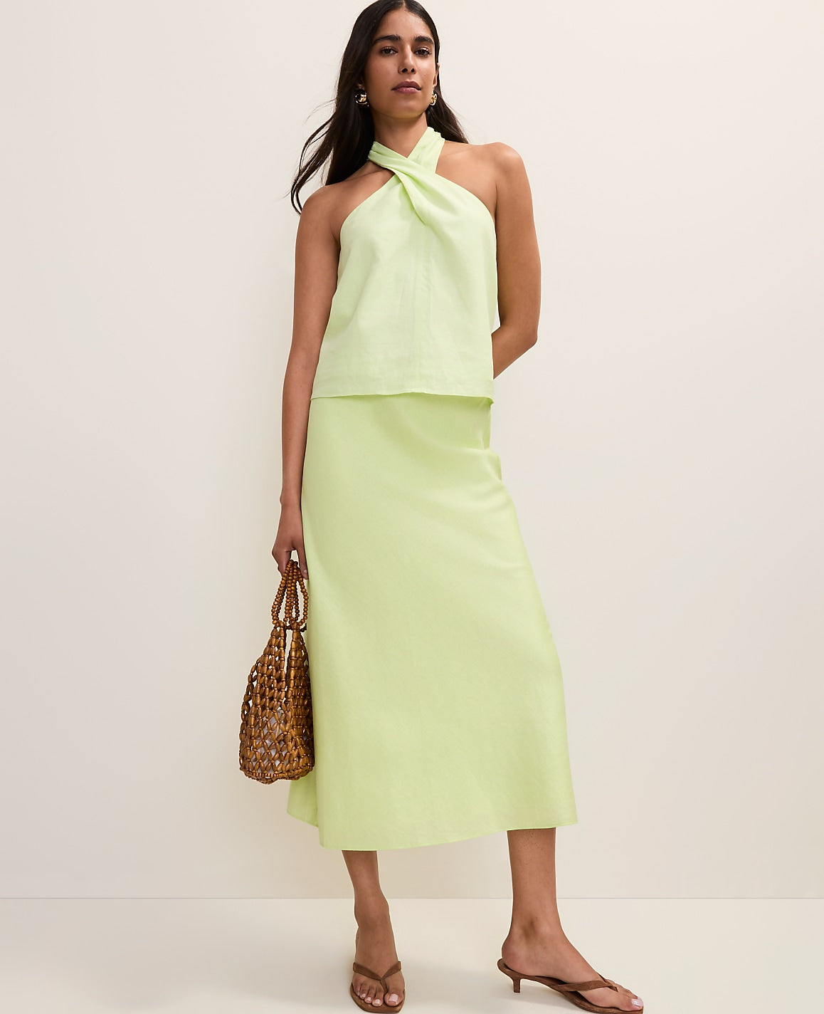 Bias Midi Slip Skirt in Linen Blend | Ann Taylor