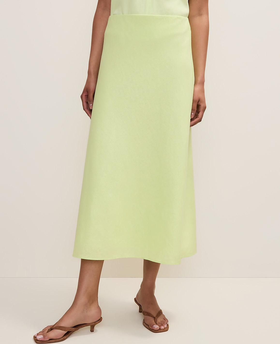 Bias Midi Slip Skirt in Linen Blend | Ann Taylor