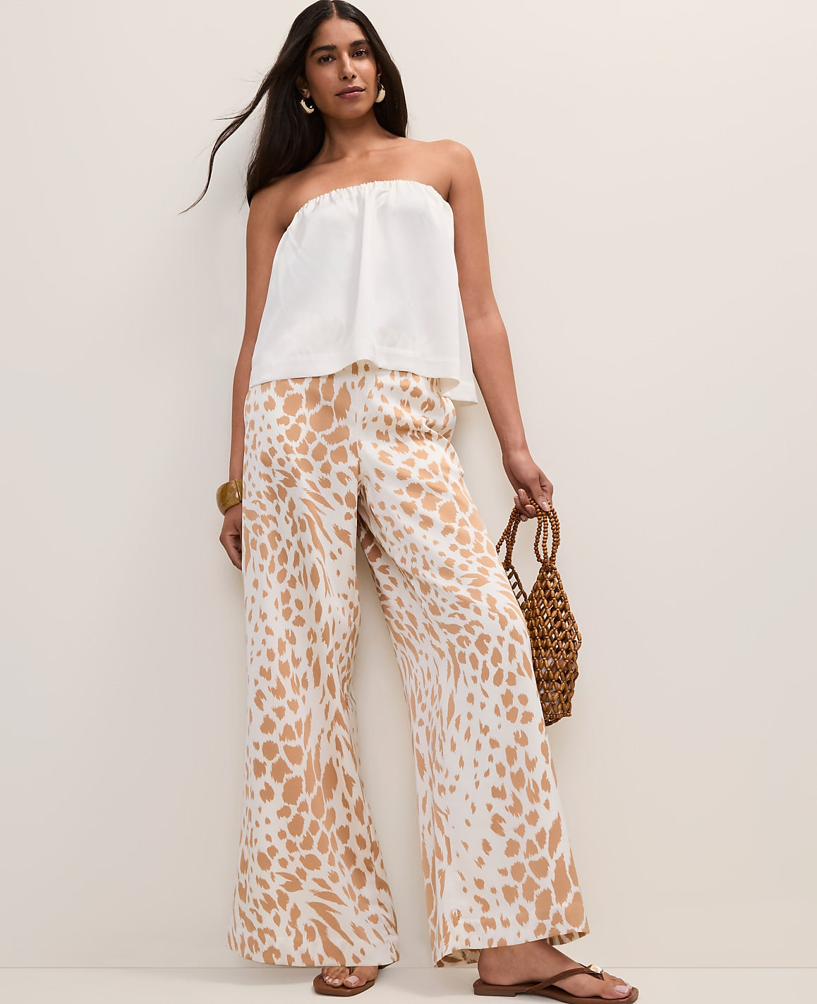 Easy Wide-Leg Pant in  Animal Print Satin | Ann Taylor