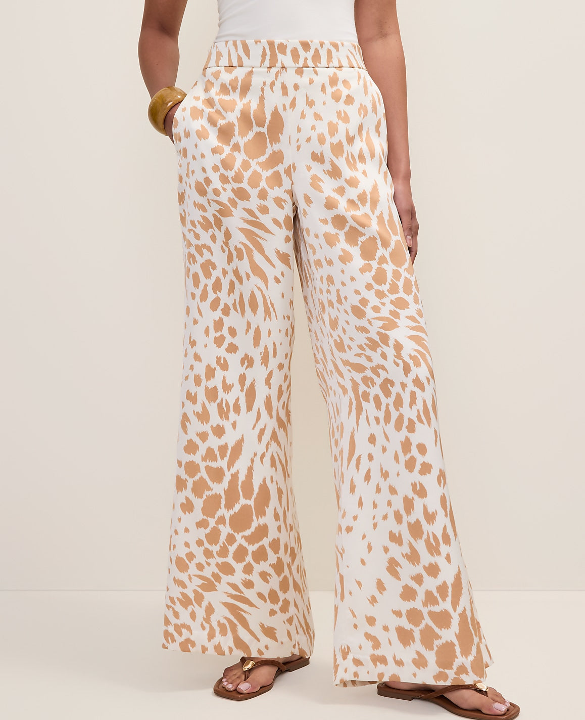 Easy Wide-Leg Pant in  Animal Print Satin | Ann Taylor