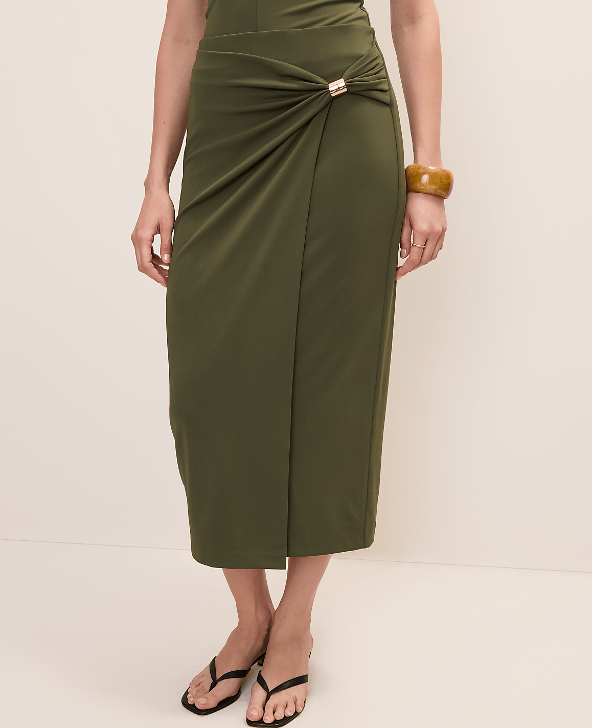 Hardware Embellished Wrap Midi Skirt | Ann Taylor