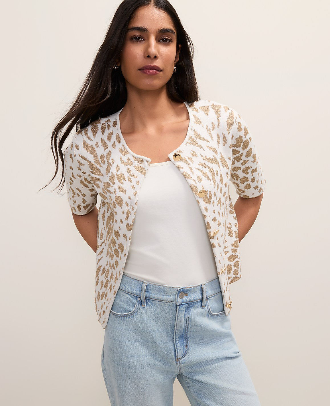 Animal Print Short Sleeve Cardigan | Ann Taylor