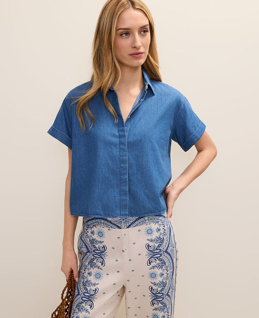 Weekend Chambray Button Down Shirt | Ann Taylor