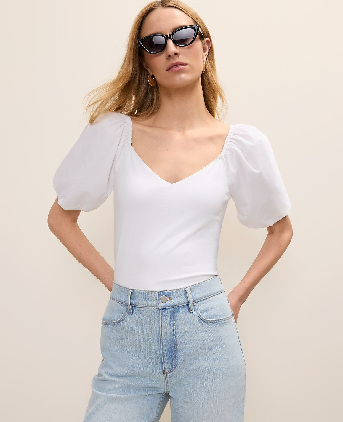 Mixed Media Puff Sleeve Top | Ann Taylor