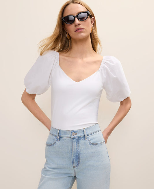 Mixed Media Puff Sleeve Top | Ann Taylor