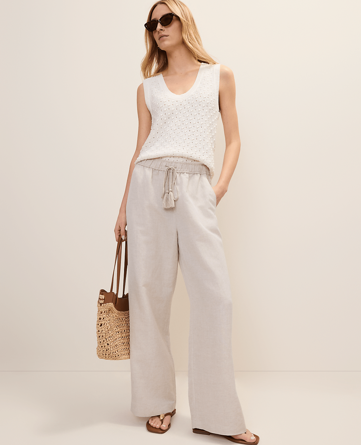 Weekend Easy Fit Wide-Leg Pant in Linen Blend | Ann Taylor