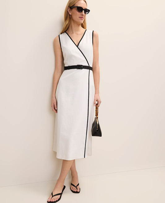 Belted Midi Dress in Linen Blend | Ann Taylor