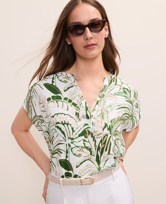 Palm Print Mixed Media Top | Ann Taylor