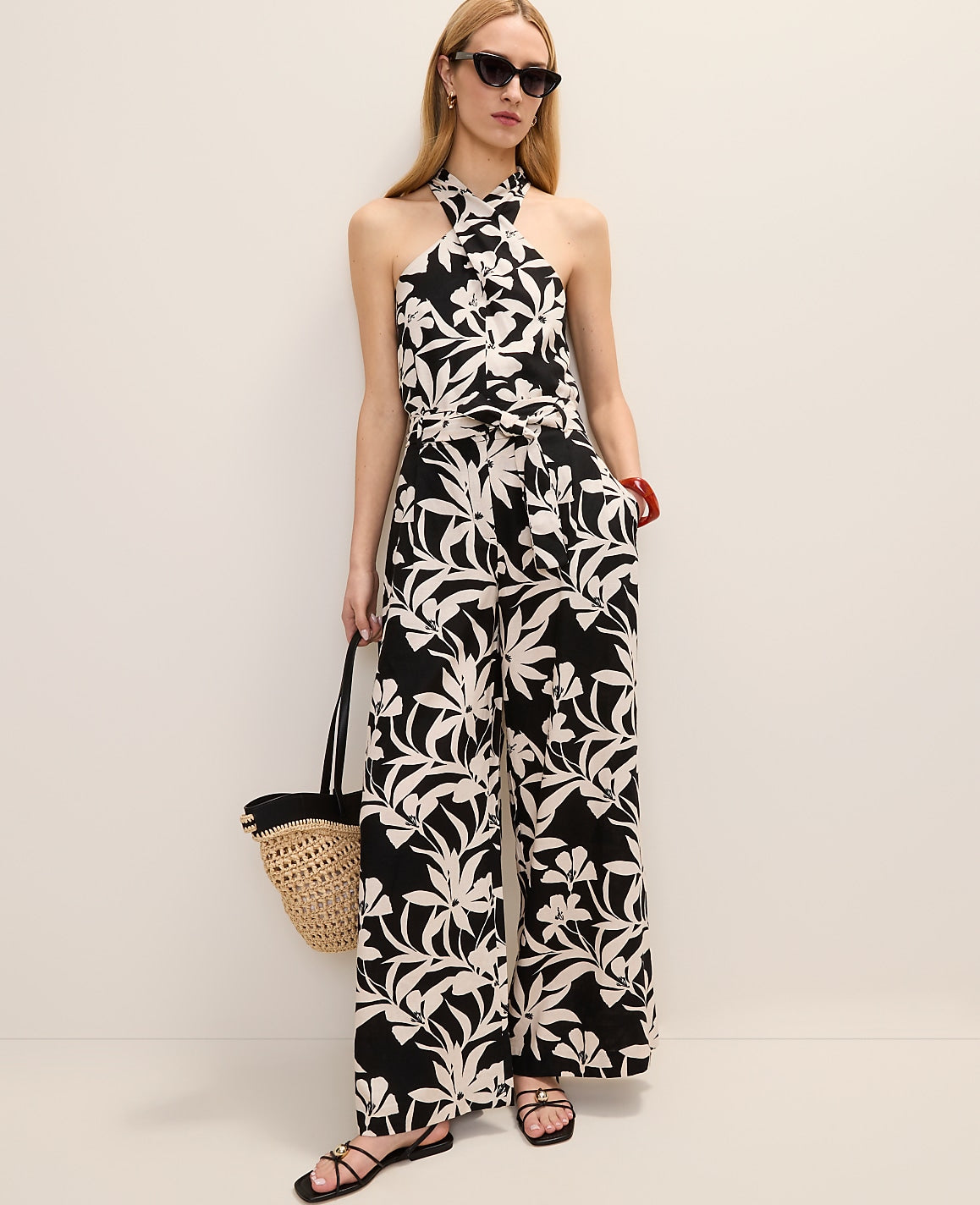The Wide-Leg Paperbag Pant in Floral Linen Blend | Ann Taylor