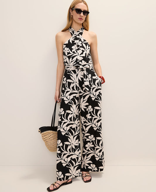 The Wide-Leg Paperbag Pant in Floral Linen Blend | Ann Taylor