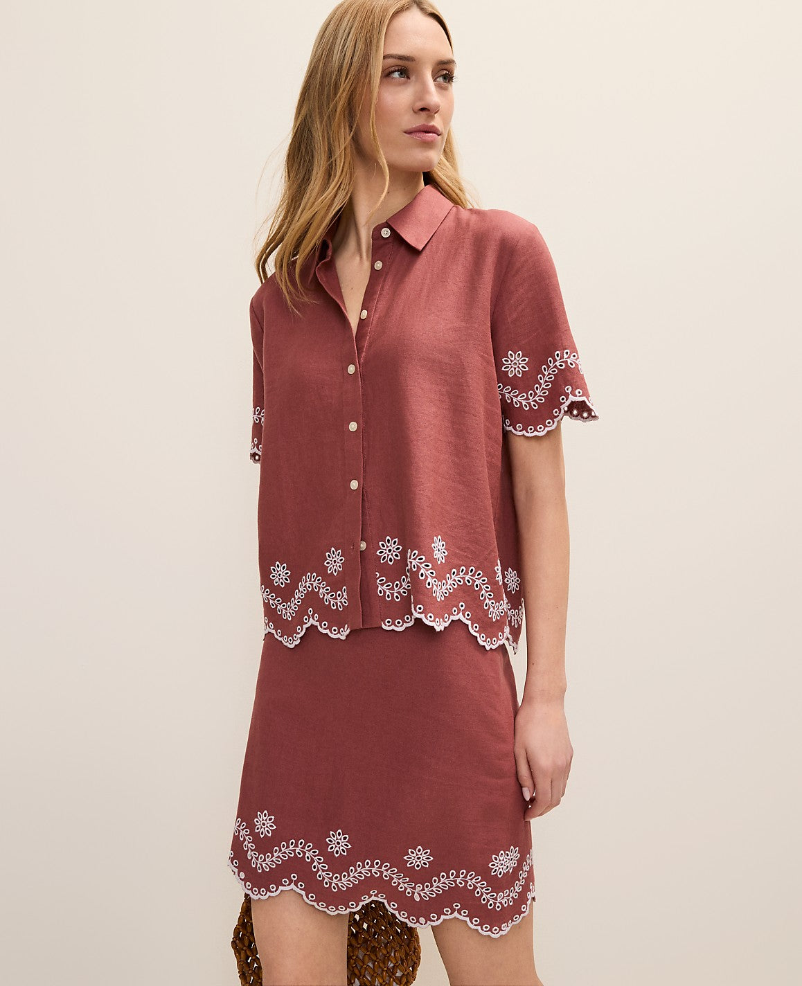 Eyelet Collared Blouse in Linen Blend | Ann Taylor