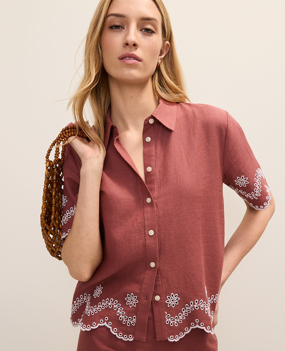 Eyelet Collared Blouse in Linen Blend | Ann Taylor