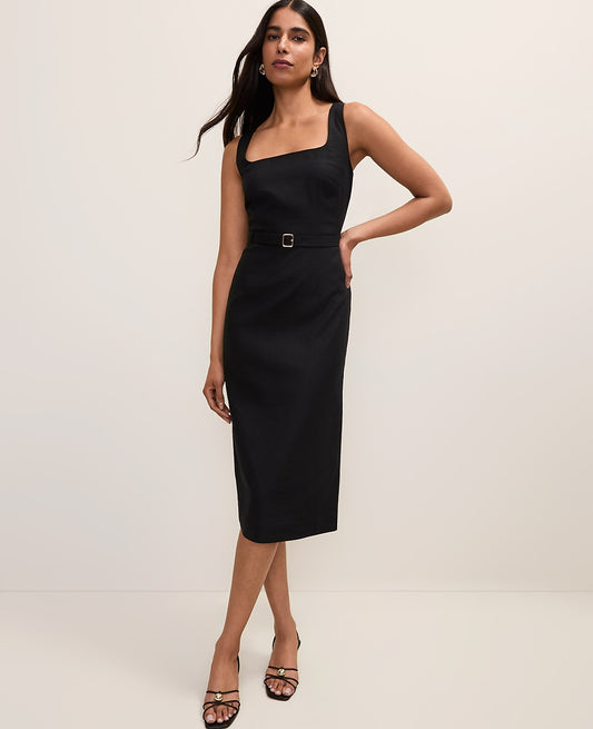 Belted Column Midi Dress in Linen Blend | Ann Taylor