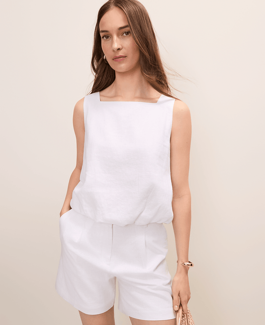 Bubble Hem Top in Linen Blend | Ann Taylor