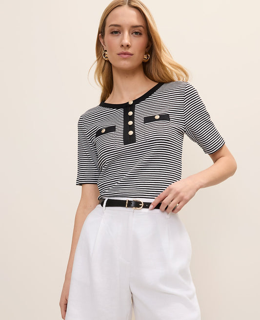 Contrast Trim Henley Top | Ann Taylor