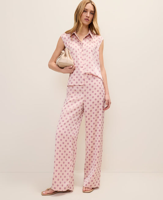 The Side Zip Wide-Leg Pant in Geo Satin | Ann Taylor
