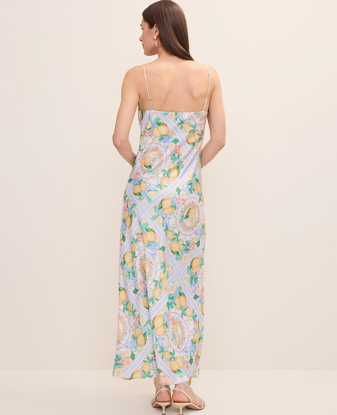 Lemon Print Cowl Neck Slip Dress in Satin | Ann Taylor