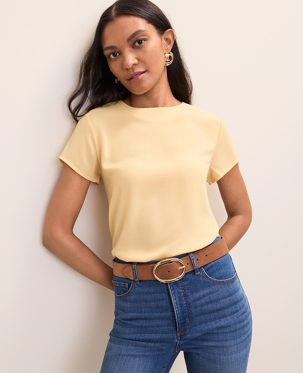Mixed Media Crew Neck Tee | Ann Taylor