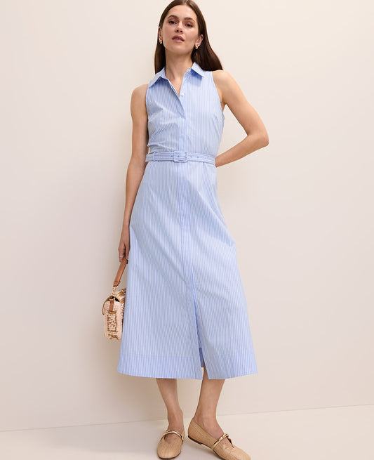 Striped Collared Halter Midi Dress | Ann Taylor