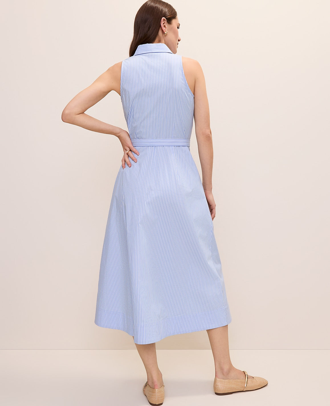 Striped Collared Halter Midi Dress | Ann Taylor