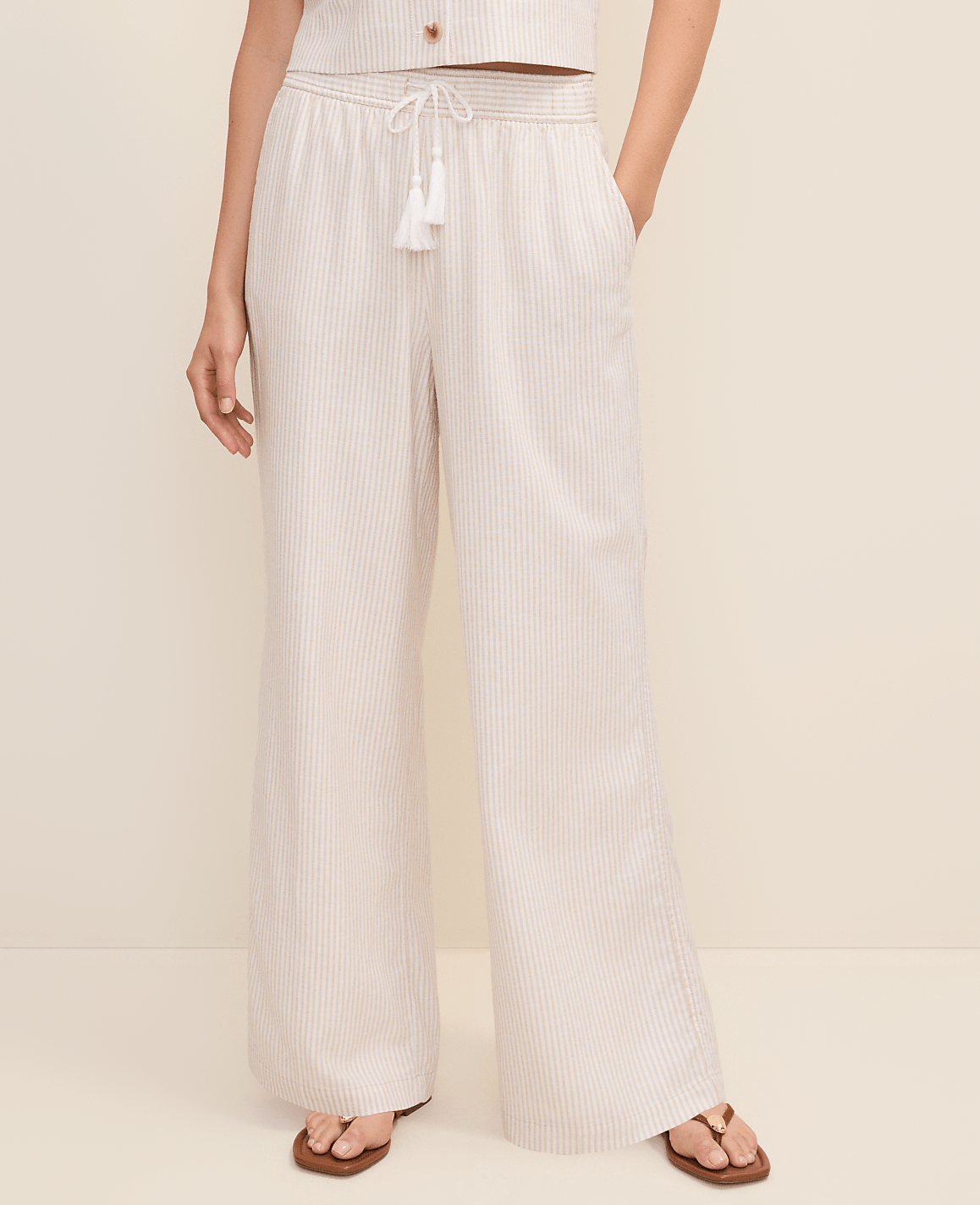 Weekend Striped Easy Fit Wide-Leg Pant in Linen Blend | Ann Taylor