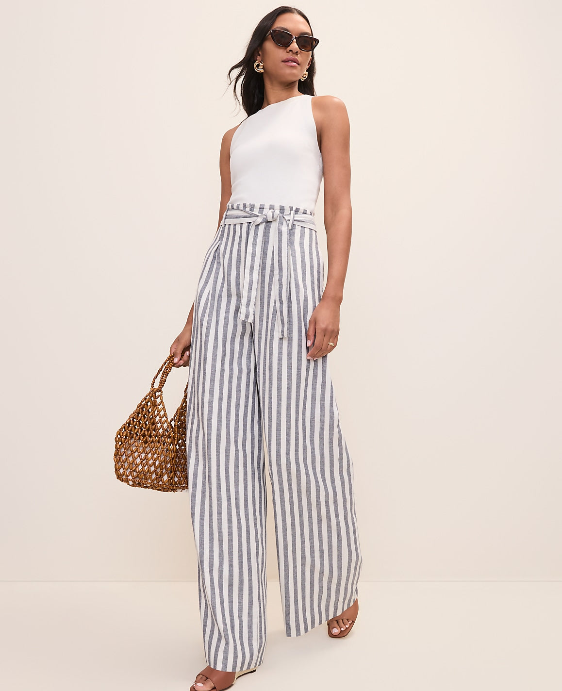 The Striped Paperbag Waist Pant in Linen Blend | Ann Taylor