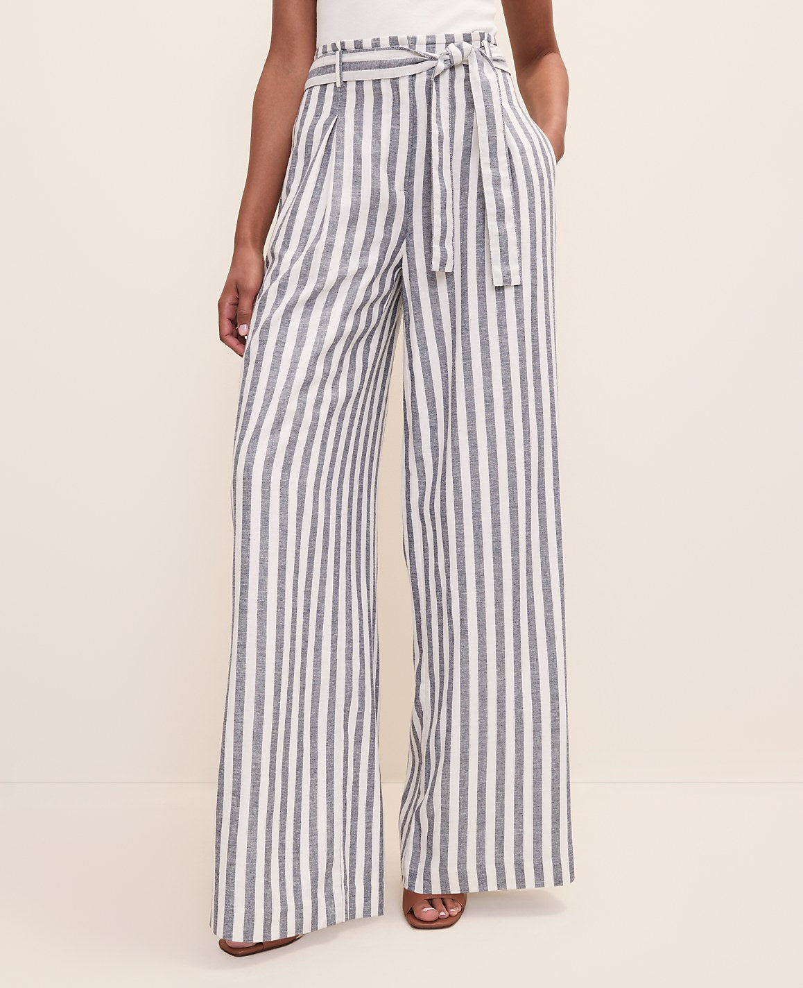 The Striped Paperbag Waist Pant in Linen Blend | Ann Taylor