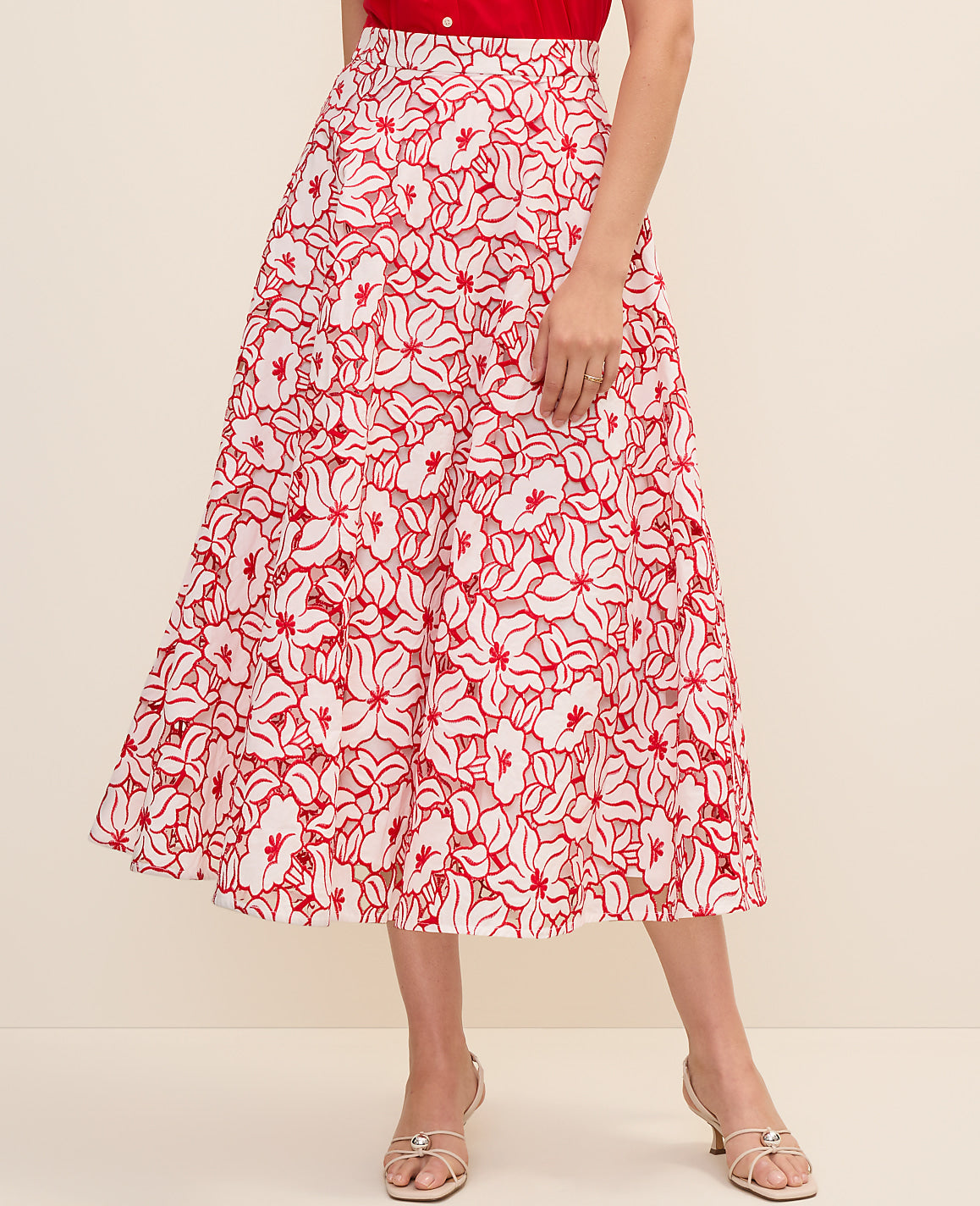 Eyelet Full Midi Skirt | Ann Taylor