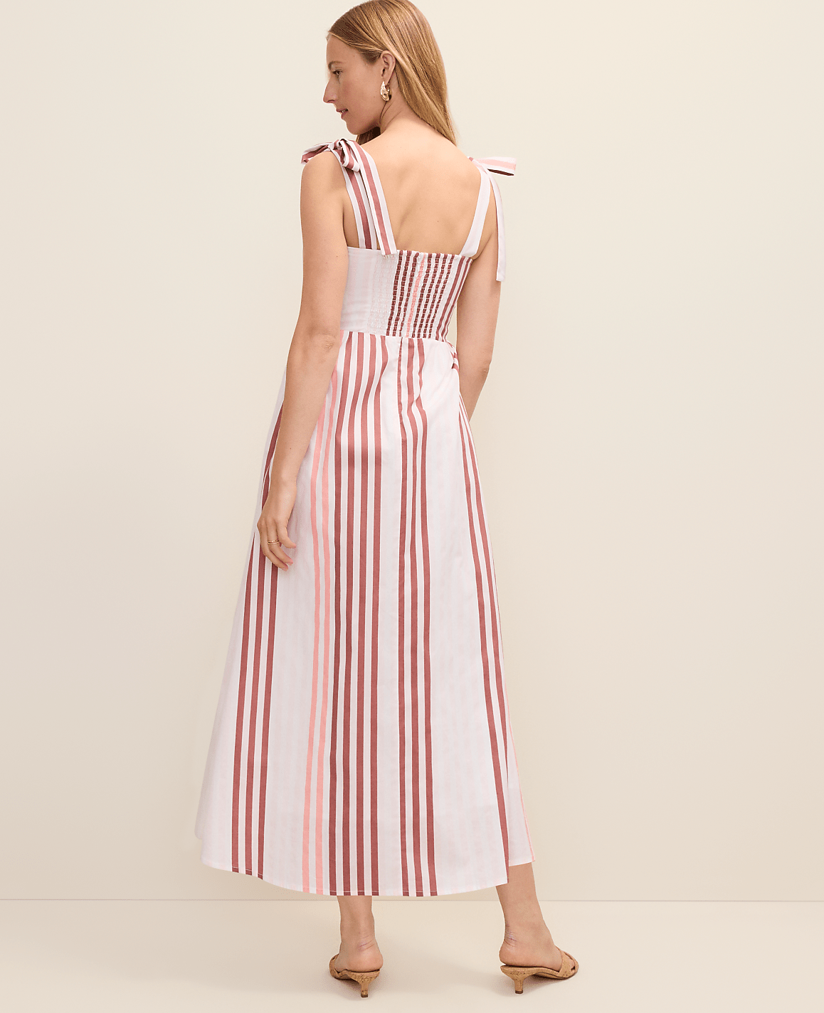 Weekend Striped Tie Strap Midi Dress | Ann Taylor