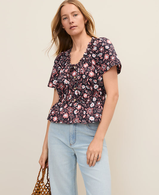 Weekend Floral Gathered Peplum Top | Ann Taylor