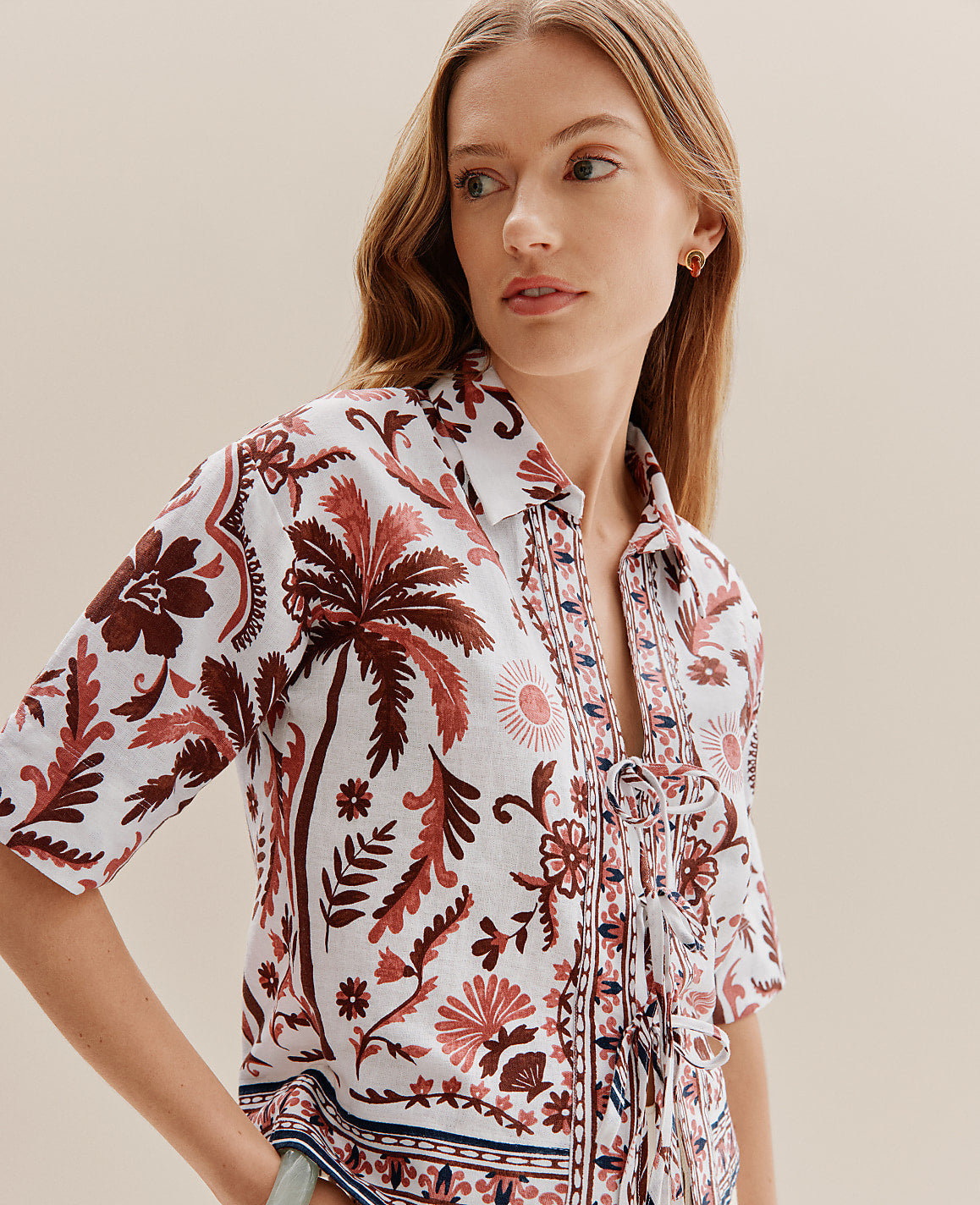 Weekend Linen Blend Triple Tie Top | Ann Taylor