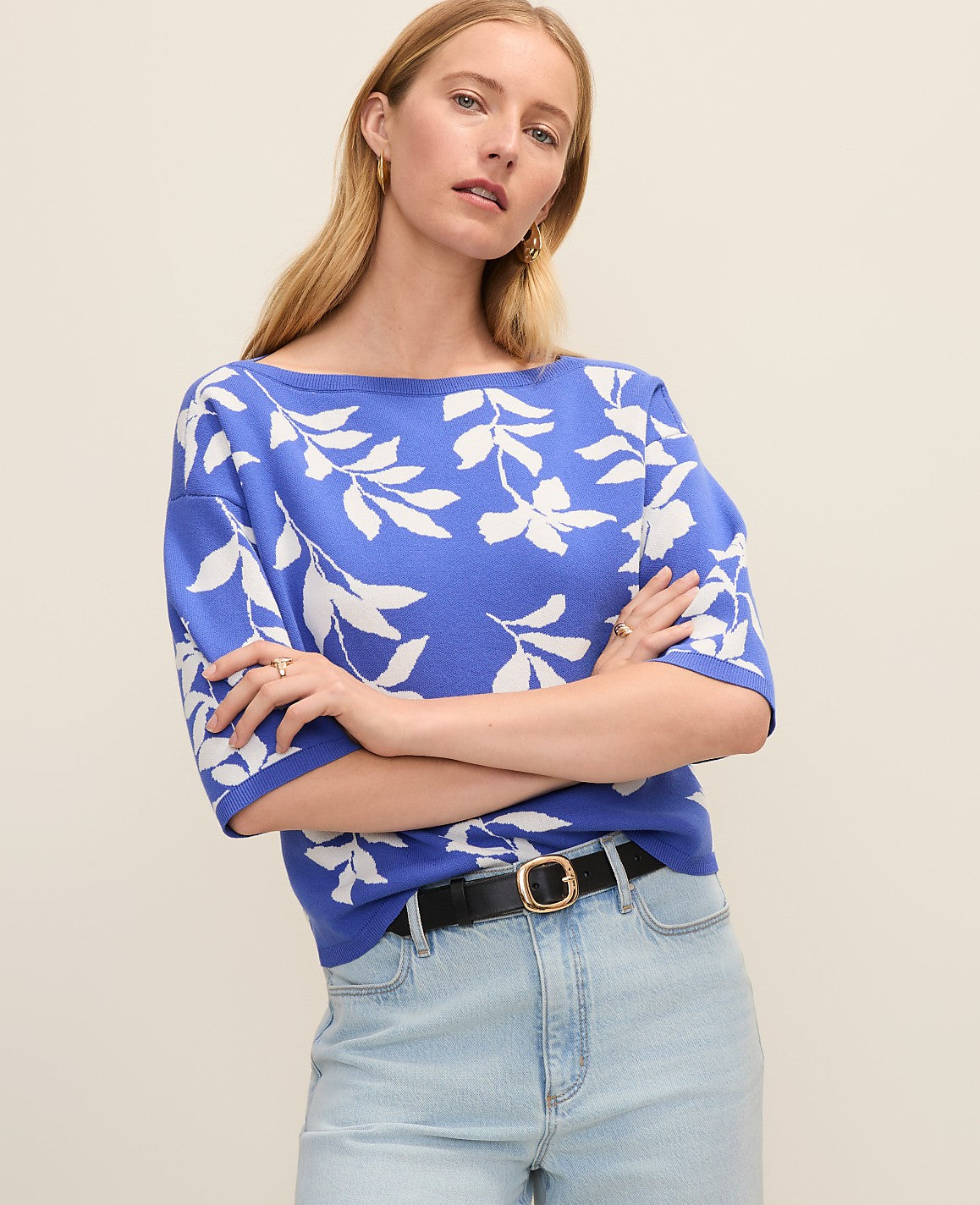 Floral Jacquard Boatneck Sweater | Ann Taylor